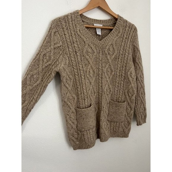 Soft Surroundings Cable Knit Boyfriend Sweater Women’s Sz M Petite Wool Cashmere - Picture 2 of 7